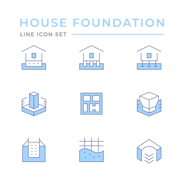 Establecer iconos de línea de color de la casa fundación
 - Vector, imagen
