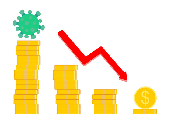 Virus effect to money decrease. Idea concept for business effect. Vector design illustration in flat style. - Vector, Image