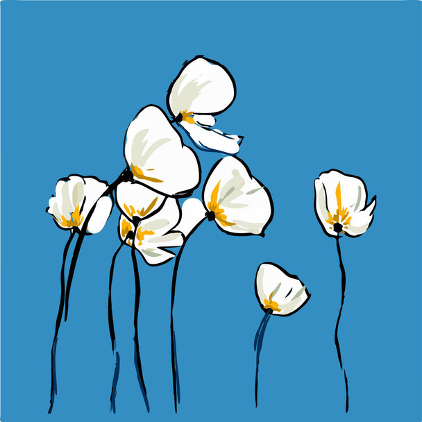 White flowers on a blue background. Vector illustration - Vektor, Bild
