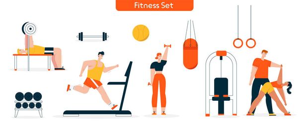 Vector character illustration fitness in gym set - Vector, Image