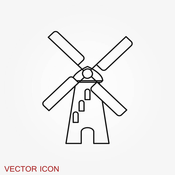 Windmill icon, wind turbine symbol isolated on background. - Vector, Image