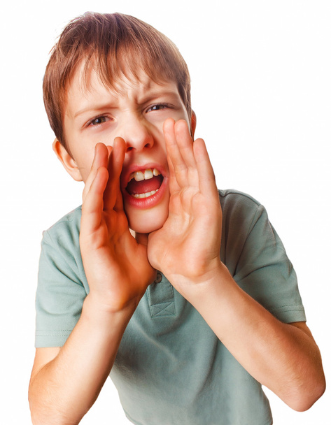menino adolescente chamando gritos crianças gritos abriu a boca isolado
 - Foto, Imagem