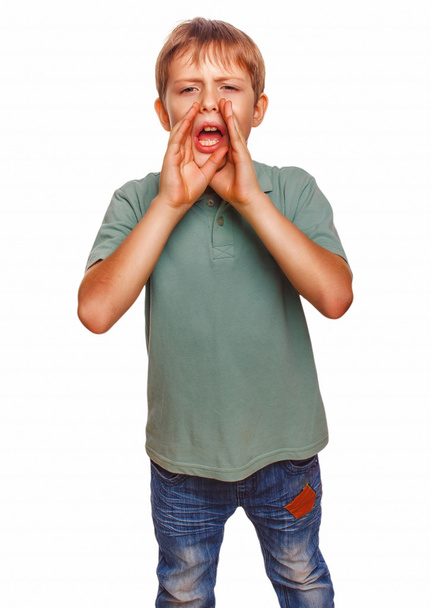 menino adolescente crianças chamando gritos gritos abriu a boca isolado
 - Foto, Imagem