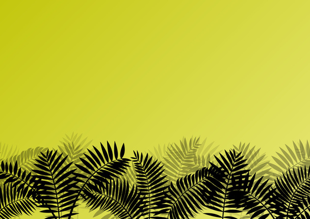 Exotic jungle forest plants, leafs and grass detailed silhouette - Vector, Image