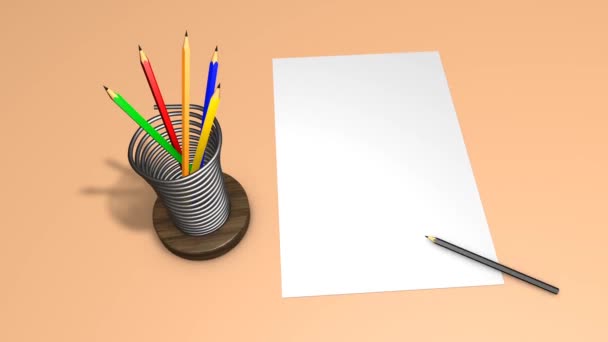 Schreibtisch mit Zeichenblättern und Bleistiften für Grafiker - Filmmaterial, Video