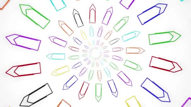 gekleurde clip papier houder draaien op witte achtergrond 3d renderen - Video