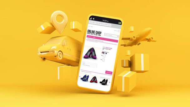 Online shop delivery concept 3d rendering - Φωτογραφία, εικόνα