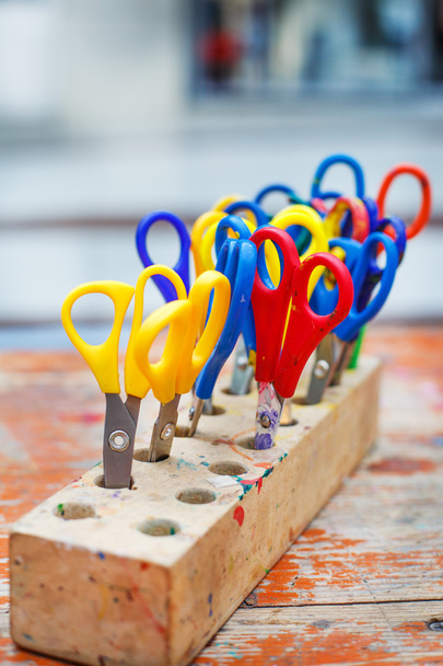 Colorful scissors for children for making art, closeup. - Photo, Image