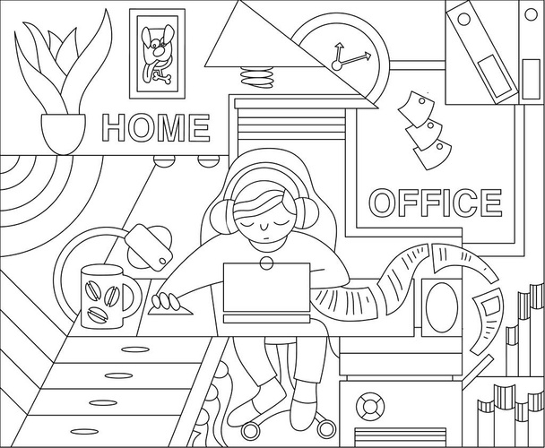 Domácí kancelář a nezávislá práce - Vektor, obrázek
