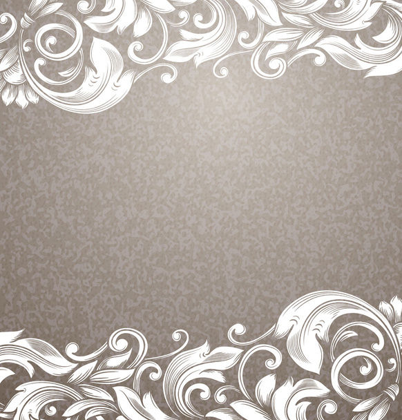 Vintage beige background with white curls. - Vector, afbeelding