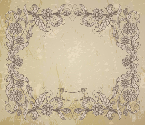 Vintage frame with decorative flowers - Vector, afbeelding