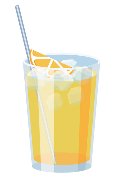 Natural yellow ice cold orange juice with straw. Classic screwdriver cocktail vector illustration. For Bar or Restaurant menu design, magazine or website recipe decoration. - Вектор,изображение