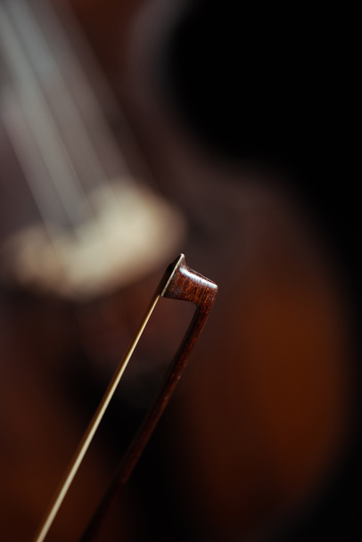 close up of contrabass and bow, selective focus - Фото, зображення