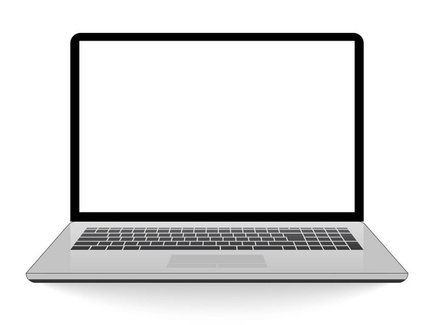 Realisztikus laptop fehér háttérrel. Tiszta kialakítás üres képernyővel. Fehér notebook mockup izolálva. Számítógép üres képernyővel. Ezüst szerkezet árnyékkal. Vektorillusztráció. - Vektor, kép