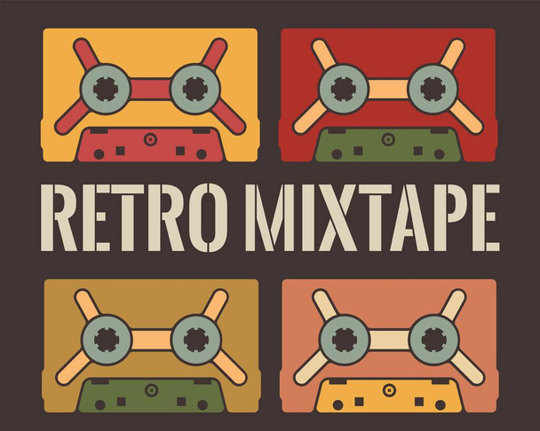 Retro mix tape cover illustration. Old school music art. - Вектор, зображення