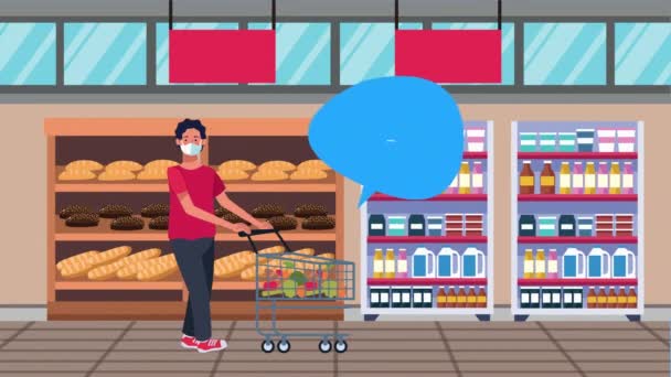 campagne de distanciation sociale avec le client masculin du supermarché
 - Séquence, vidéo