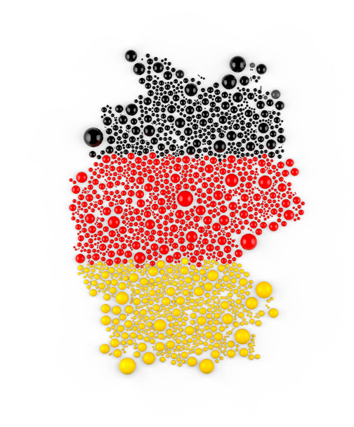 Mnohobarevná rastrová abstraktní kompozice Německa Mapa sestavená z kuličkových prvků. Německo Mapa a vlajka 3D vykreslování. - Fotografie, Obrázek