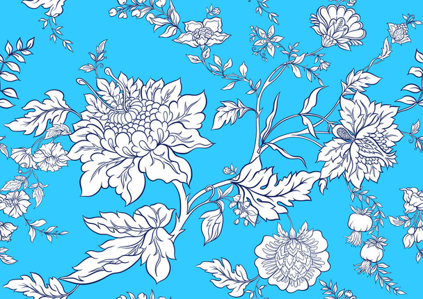 Seamless pattern with stylized ornamental flowers in retro, vintage style. - Vector, Image