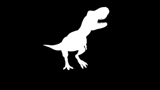T-Rex dinozorunun silueti yürüme döngüsünde. Alfa kanalı döngü canlandırması - Video, Çekim