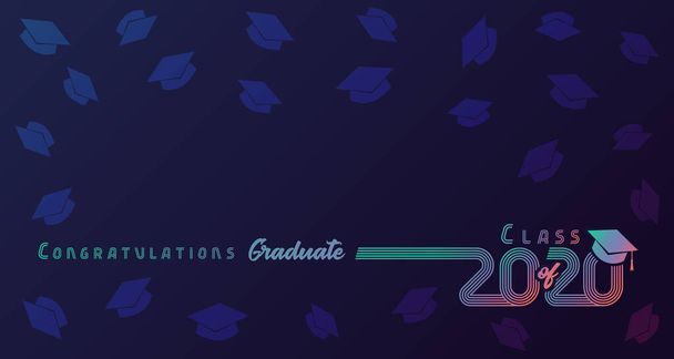 2020 sınıfı, akademik şapkada renkli çizgiler tasarımı. Tasarım partisi lisesi ya da üniversite mezuniyeti için mezuniyet mektuplarını kutlarım. Vektör illüstrasyon arkaplanı - Vektör, Görsel
