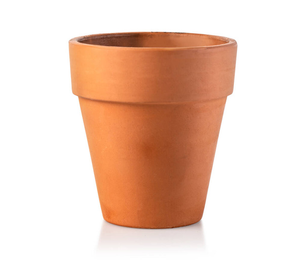Empty ceramic brown flower pot isolated over the white background with clipping path - Photo, Image