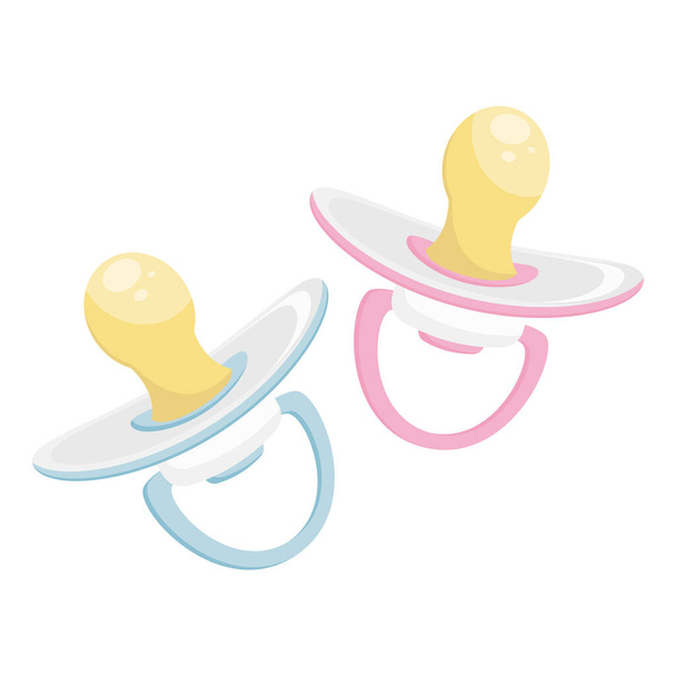 Nursery baby pink and blue pacifiers set. Vector illustration. - Vector, Image