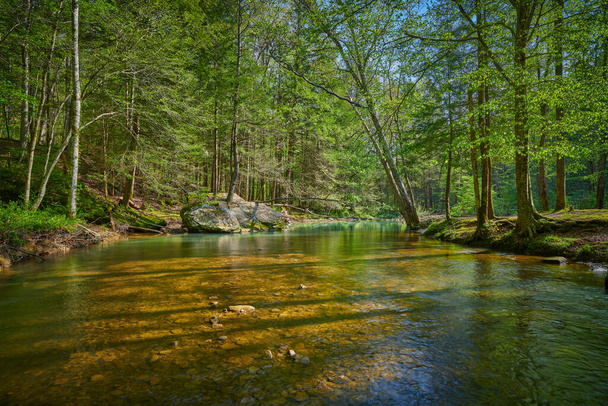 ruisseau coulant avec des arbres et un gros rocher dans l'est du Kentucky
. - Photo, image