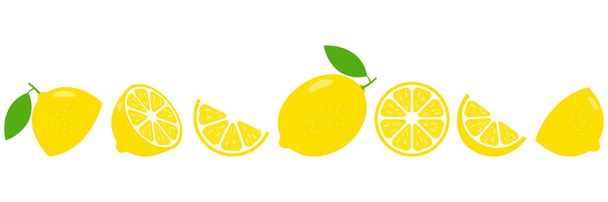 Citromos friss szeletek. Vágott citrom gyümölcs szelet limonádé lé vagy C-vitamin logó. Citrus ikonok vektor illusztráció elszigetelt fehér alapon. - Vektor, kép