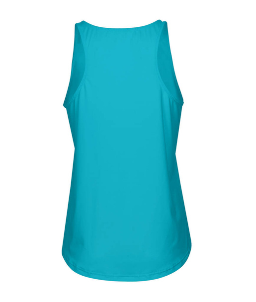 Add your logo or design to this Back View Women Tank Top With Round Bottom Mock Up In Scuba Blue Color, it will become more real. - Photo, Image