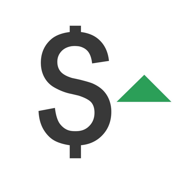 Dollar nach oben. Geldsymbol mit nach oben streckenden, steigenden Preisen. Dollarkurs, Gehaltserhöhung in bar. Vektorillustration - Vektor, Bild