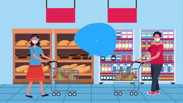 κοινωνική εκστρατεία αποστάσεων με τους πελάτες σούπερ μάρκετ - Πλάνα, βίντεο