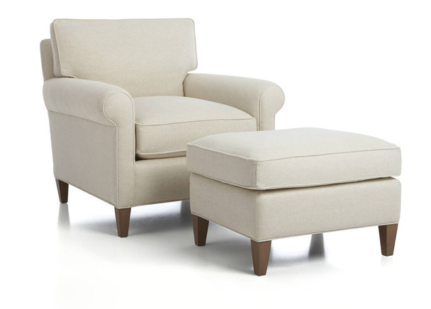 Fauteuil blanc et ottoman ensembles salon, chaise longue avec ottoman, isolé. Meubles de luxe modernes
.  - Photo, image