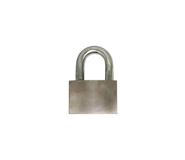 Single metal locked padlock on white background without shadow - Photo, Image