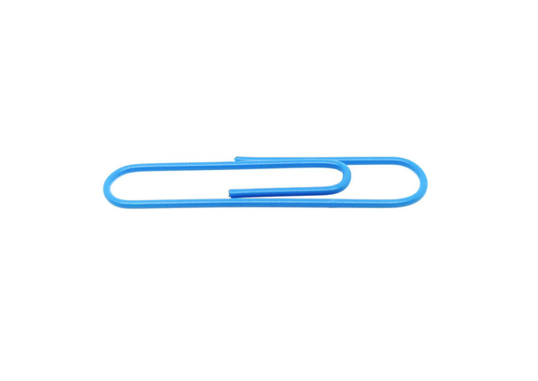 Single blue paper clip on a white background. One paper clip image - Photo, Image