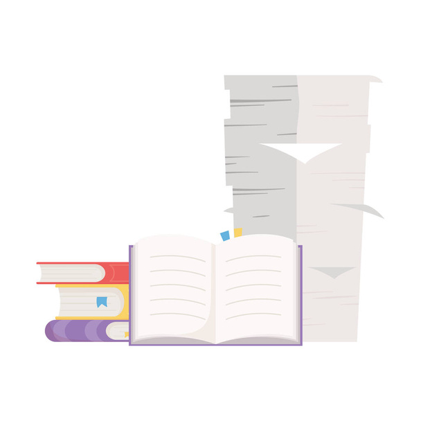 книги стопки и свай бумаги офис изолированный дизайн иконки
 - Вектор,изображение