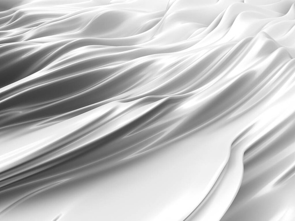 Белый абстрактный жидкий волнистый фон. Трехмерная иллюстрация - Фото, изображение