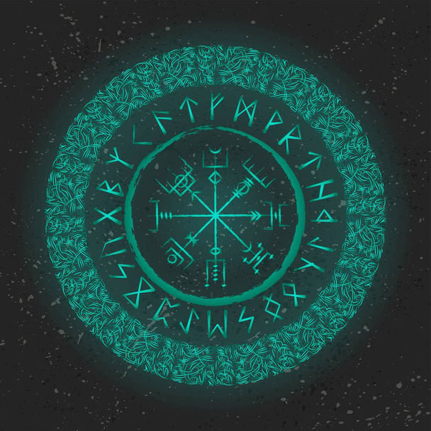 Grüne Runen magische Symbole Tapete - Vektor, Bild