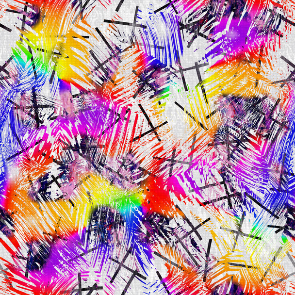 シームレス鮮やかな虹色の質感を描いた。大胆な一次色の芸術的背景。洗浄クレヨンスクリブル不完全なブラシストロークパターン。面白いカラフルな子供のような抽象的な。楽しい子供アート｜print.  - 写真・画像