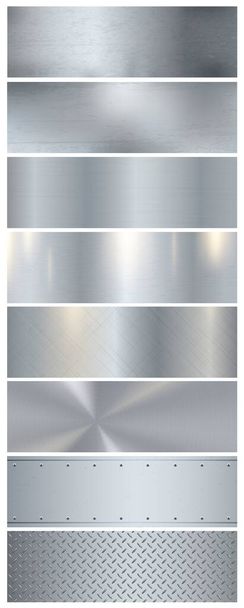 Zestaw tekstury srebrny metal z odblaskiem - Wektor, obraz