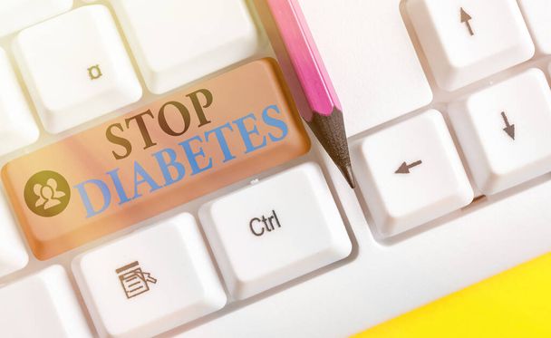 Texte montrant Stop Diabetes. Photo conceptuelle Le taux de sucre dans le sang est supérieur à la normale Insuline injectable
. - Photo, image