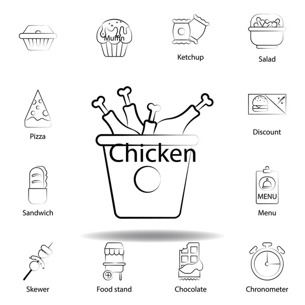 fast food chicken outline icon. Set of food illustration icon. Signs and symbols can be used for web, logo, mobile app, UI, UX on white background on gray background - Vector, Image