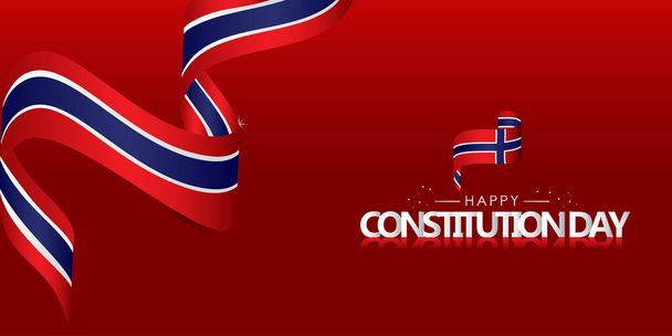Jour de la Constitution norvégienne avec ruban et vecteur de drapeau pour l'impression de bannière
 - Vecteur, image