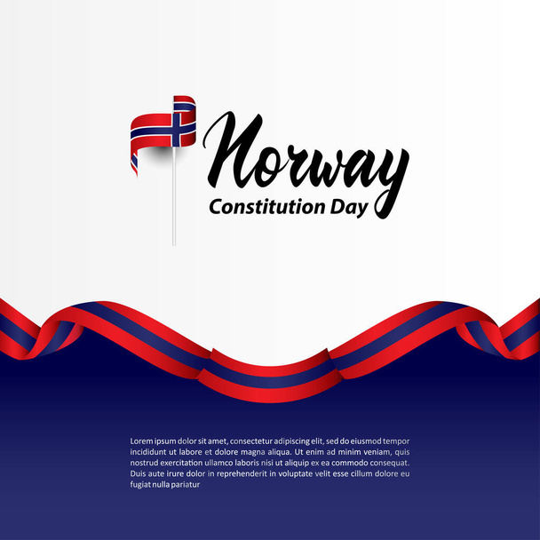 Día de la Constitución de Noruega con cinta y bandera Vector para impresión de pancarta
 - Vector, imagen