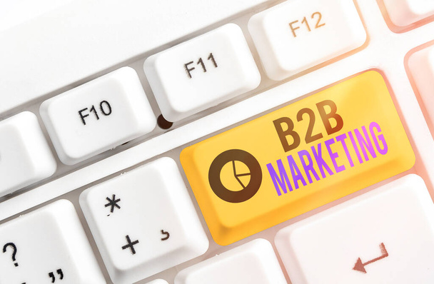 Schreibnotiz, die b2b Marketing zeigt. Geschäftsfoto zeigt Partnerschaften Unternehmen Lieferkette Fusion führt Weiterverkauf. - Foto, Bild