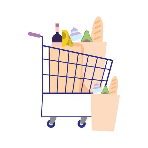 накопление покупки, корзины и сумки с продуктами
 - Вектор,изображение