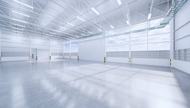3D візуалізація порожнього ангара і бетонної підлоги і дверей затвора, чистий і новий стан
. - Фото, зображення