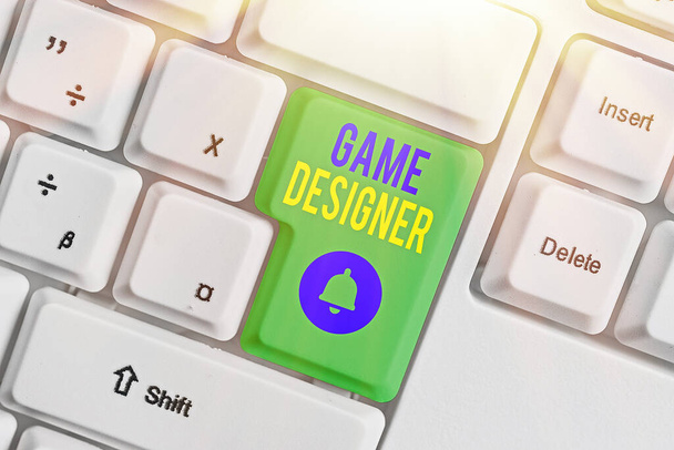 Handwriting text Game Designer. Concept meaning Campaigner Pixel Scripting Programmers Consoles 3D Graphics. - Photo, Image