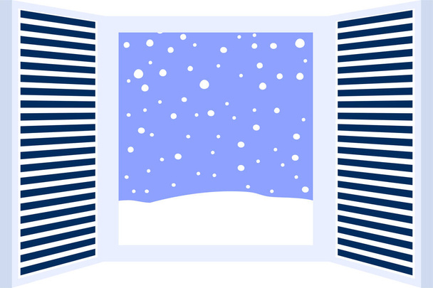 Esta es una ilustración del marco de ventana abierta con nieve cayendo
  - Vector, imagen