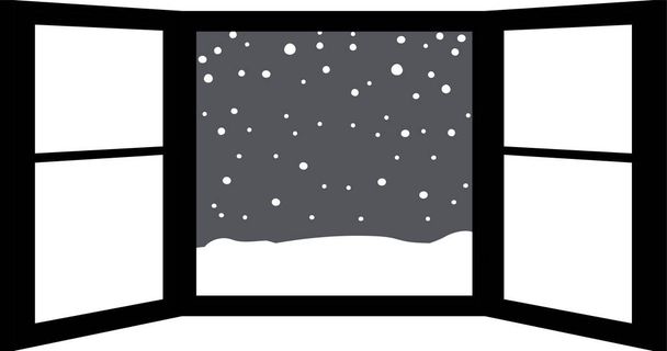 This is a illustration of Open window frame with falling snow  - Vector, Image