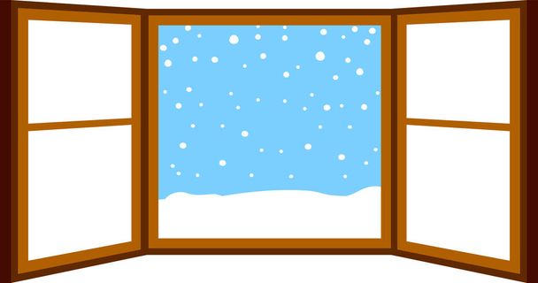 Questa è un'illustrazione di Finestra aperta con neve che cade
  - Vettoriali, immagini